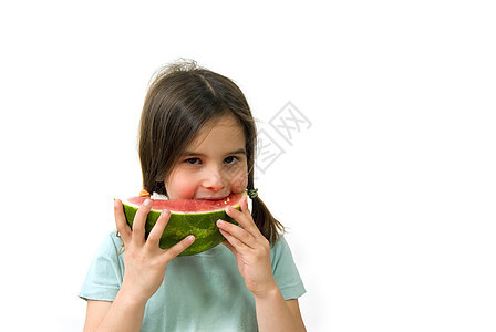 女孩吃西瓜水果乐趣闲暇果汁女性食物营养衬衫女士活动图片