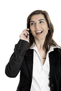 商业女商务人士打个电话公司生意人女性商务管理人员人士企业家微笑讲话衣领图片