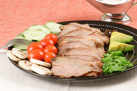 切片烤烤烤牛肉板绿色厨房杂货蔬菜活力营养餐厅食物维生素红色图片