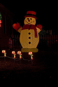 圣诞灯装饰灯光庆典草地雪人假期栅栏原野背景图片