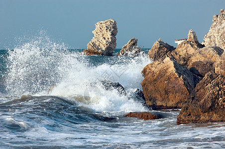 蓝海风暴海景假期日落旅行危险海洋悬崖海岸线天气场景图片