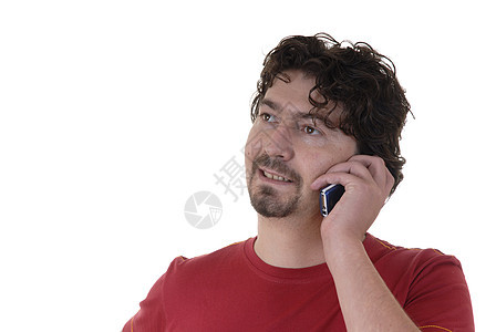 调衣服胡子细胞电话说话青年学生衬衫胡须男性图片