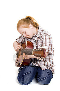 小女孩在弹吉他孩子红发吉他青年电线女孩音乐教育笔记背景图片