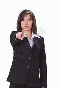 女商务人士指着她的手指公司商务青年讨论女士成就命令女性成人黑发图片