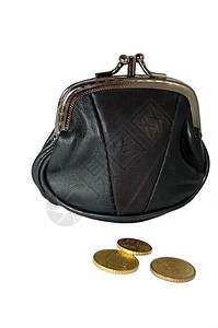 硬币和钱包工资家务圆圈皮革预算现金储蓄金属青铜金子图片