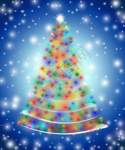 蓝色灯光的圣诞树图片