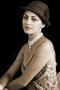 旧风格照片女士星星身体珍珠宝石电影女性孤独裙子帽子图片