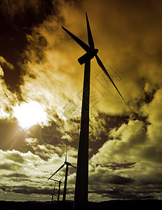 风车技术力量太阳日落环境涡轮天空全球电气活力背景图片