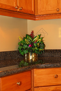 厨房内花束中心房子设计师家具装饰风格橡木台面石头图片