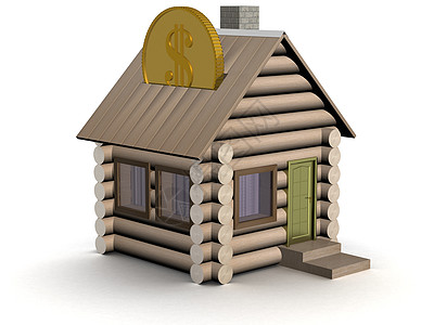 Wooden小屋 一个硬币盒 3D图像图片
