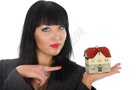 商业妇女为房地产做广告建筑住宅金融购物贷款办公室房子女士宣传市场图片