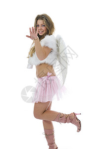 美丽的有翅膀的女人假期白色庆典喜悦女性金发女郎女士魅力微笑图片