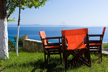 红椅子奢华海湾花园露台旅游建筑学用餐闲暇会议咖啡店图片