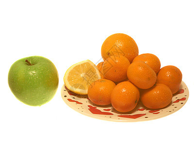 苹果柠檬食物饮食营养白色橙子绿色红色果汁果味盘子图片