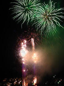 2008年澳大利亚凯恩斯新一年的烟花假期绿色焰火灯光火花乐趣红色活动黄色紫色图片