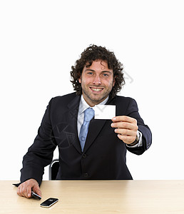 拥有空白名片的商务人士会议领带桌面人类职业信用卡衬衫男士成人工作图片