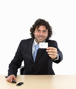 拥有空白名片的商务人士商业商务男性领带问题身份工作桌面问候上班族图片