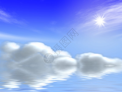 在平海的蓝天空中 有太阳和白云图片