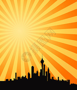 炎热的太阳阳光晴天光束城市黄色插图日落天际橙子热浪背景图片