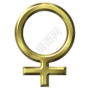 3D 金女符号反射金属斜角女士标识插图金子性别女孩图片