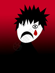 埃莫卡通文化悲伤概念数字泪珠发型红色黑色悲哀插图图片