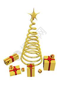 圣诞树日历红色星星礼物金子庆典季节概念盒子白色图片