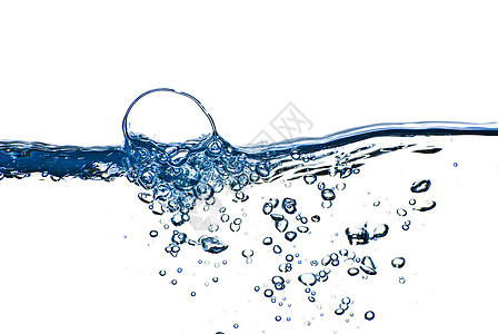 孤立的水喷洒着气泡和水滴抽象墙纸美丽波纹运动温泉蓝色活力反射口渴宏观图片