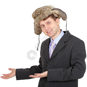 穿着毛帽的好客俄罗斯商务人士图片