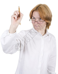 穿白衣服的女孩画画白色写作人士女性商务教育绘画手指推介会女士图片