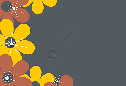 鲜花边框 背景棕色灰色插图花瓣黄色二维框架火花艺术白色图片