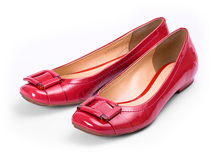 红鞋女性公寓粉色鞋类专利漆皮工作服白色搭扣色泽图片