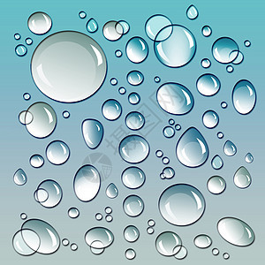 彩色表面不同大小的滴子液体蓝色绘画玻璃卡片阳光气泡射线插图反射图片