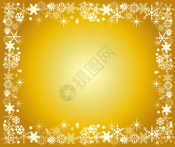 带雪花的金色圣诞节框架反射插图空白星星墙纸庆典横幅卡片图片