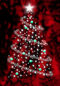 圣诞树庆典雪花插图星星季节假期白色红色微光火花图片