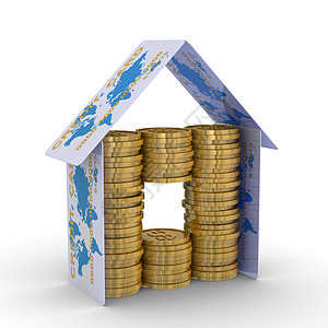 白色背景的货币房 3D 图像支付财产交换贷款信用金融储蓄小屋成功投资图片