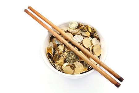 碗钱加筷子货币收集硬币储蓄现金工作室金子金融宏观玻璃图片