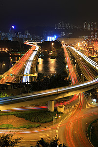 中国香港的货运码头和高速港公路全景重量商品货物团队商业蓝色运输建筑加载图片