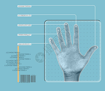 生物鉴别扫描科学蓝色打印密码扫描器安全棕榈身份手指界面图片