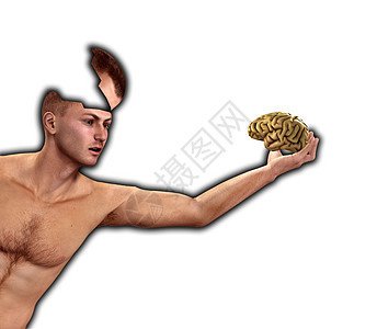 男人保持他的头脑身体脑力下丘脑脖子智力智慧专注大脑皮肤生物学图片