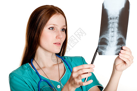照X光照片的女医生实验室卫生女士药品x射线指针放射科射线医院女孩图片