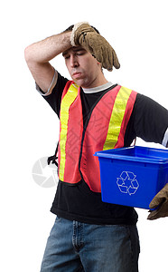 艰苦工作回收工人概念盒子口渴环境生态带子箭头白色图片