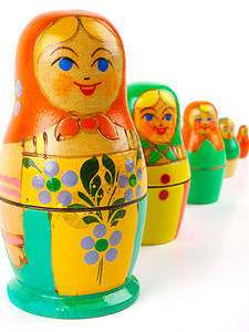 俄罗斯玩偶纪念品家庭范例木头童年婴儿团体塑像手工娃娃背景图片
