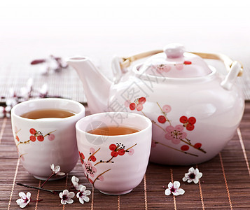 绿茶套仪式陶瓷茶杯杯子菜肴茶碗服务酿造喷口茶壶图片
