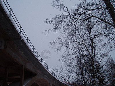 桥梁 灰色天空和树木图片
