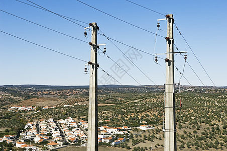 输电线路电源线乡村风景环境网格天空能量工业电气化村庄图片