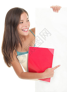 学生空白符号女性文件夹横幅广告成年人女孩乐趣大学卡片微笑图片
