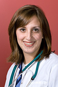 青年女医生顾问科学微笑女孩外套药品卫生医院药物保健图片
