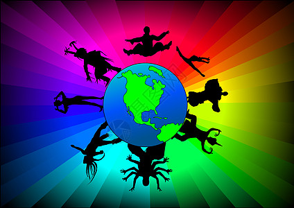 地图轮廓全球舞蹈朋友们阴影团体姿势插图乐趣芭蕾舞女性艺术男性背景