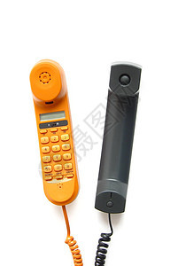 两个电话管白色黑色技术展示黄色背景图片