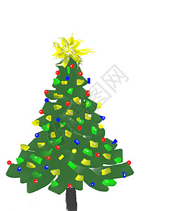 圣诞树季节积分绿色传统风格手绘季节性装饰花环插图图片